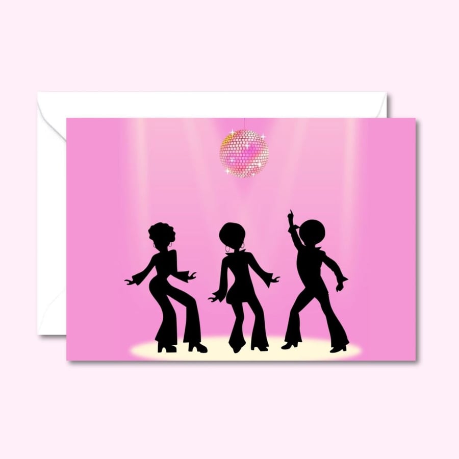 Disco Inferno Card: Fun Retro Birthday Card - Pink Glitter Ball 