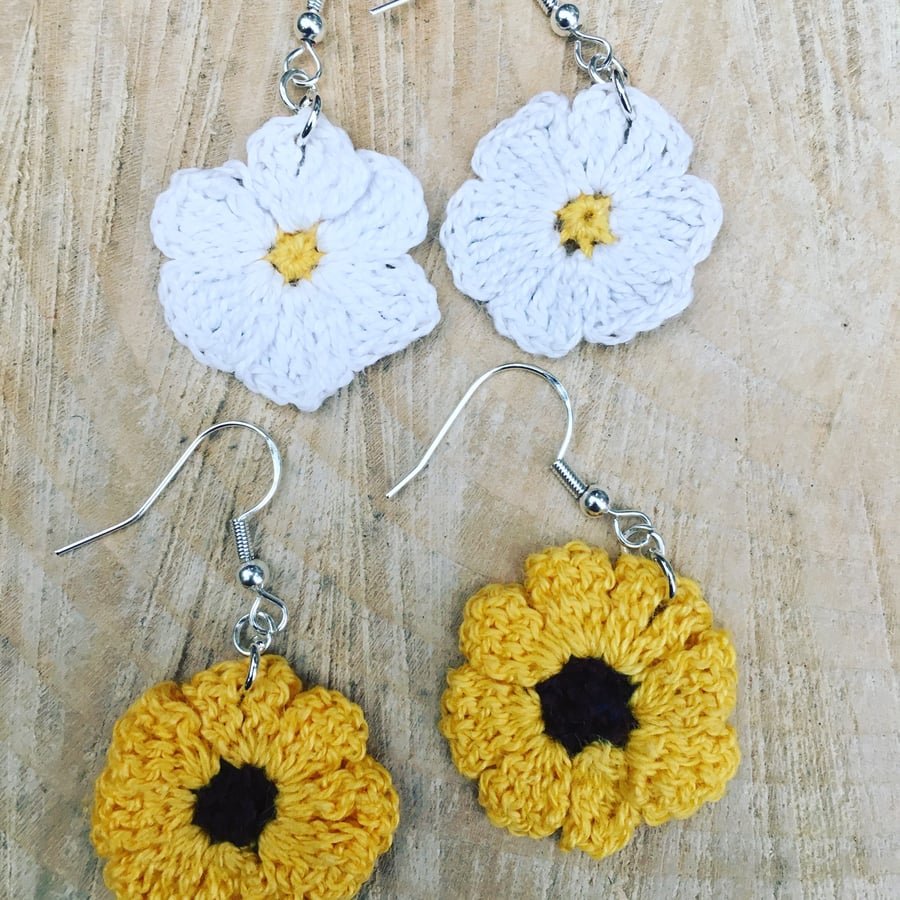 Crocheted Flower Earrings