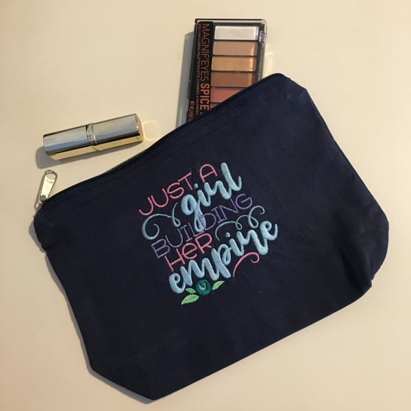 Make up bag embroidered  - Just a girl building her empire 