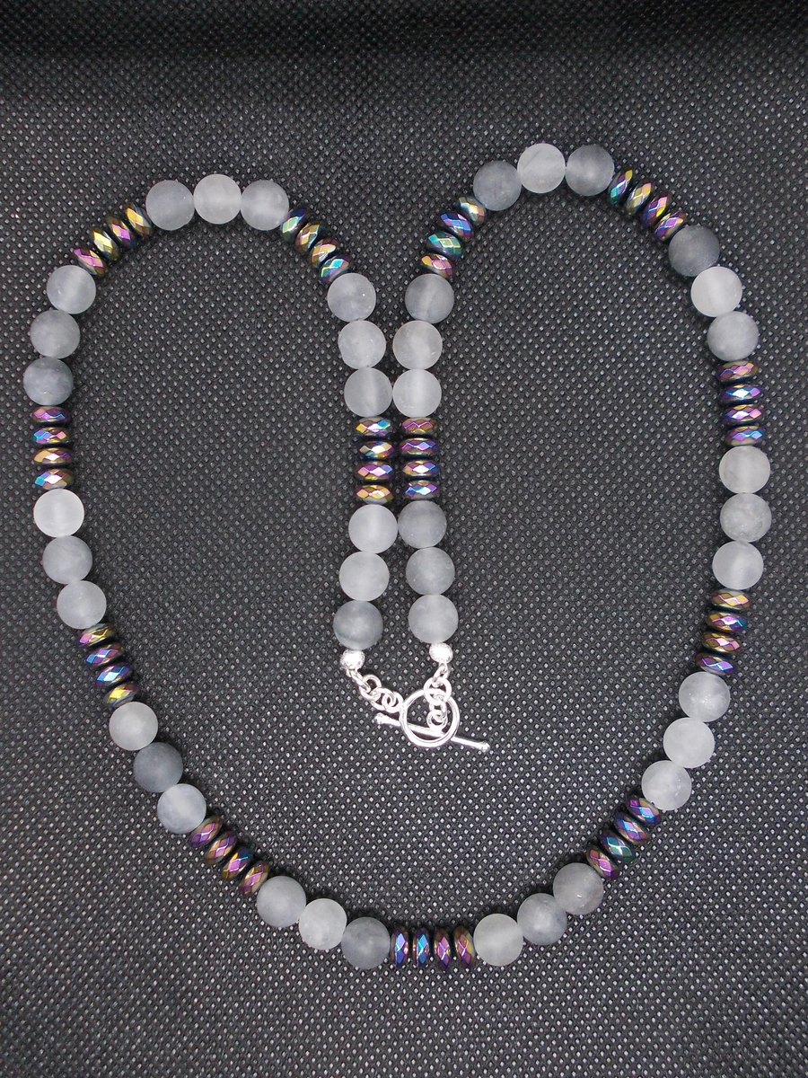 SALE - Cloudy quartz and haematite necklace