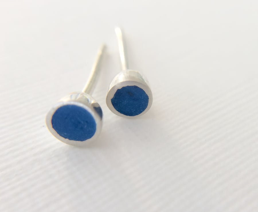 Tiny Colour Dot Stud Earrings Cobalt Blue, Minimalist, Everyday Jewellery