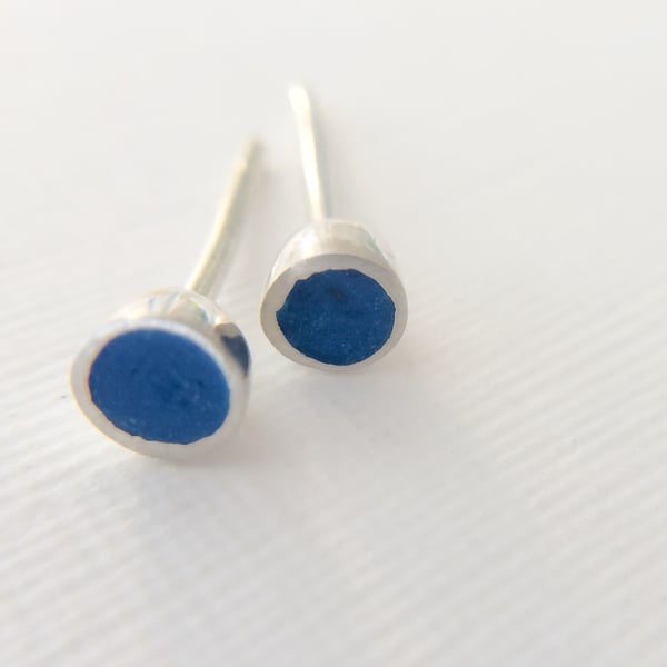 Tiny Colour Dot Stud Earrings Cobalt Blue, Minimalist, Everyday Jewellery