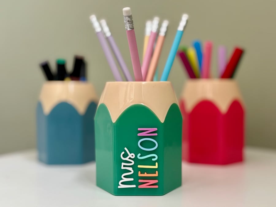 Single Name - Teacher Stationery Holder - Pen Pots - Rainbow Surname