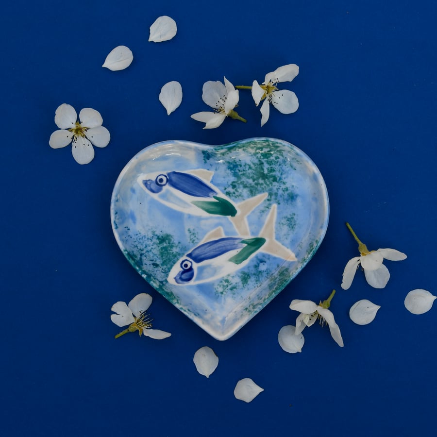 Fish in the Sea Heart Dish - Hand Painted - SALE - Perfectly Imperfect