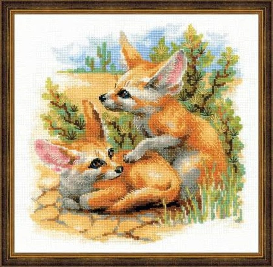 Fennec Foxes Desert Foxes Counted Cross Stitch Kit Riolis 9 x 9"
