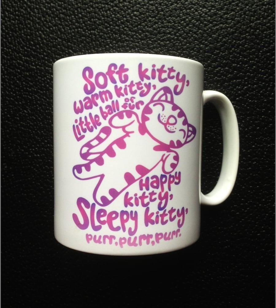Super Cute Soft Kitty Mug with Name or message in Pinks, Blues or Oranges