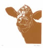 A curious cow lino print with mount