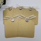 Shimmer Gold Gift Tags with a Thank you Heart Charm and Ribbon x 5