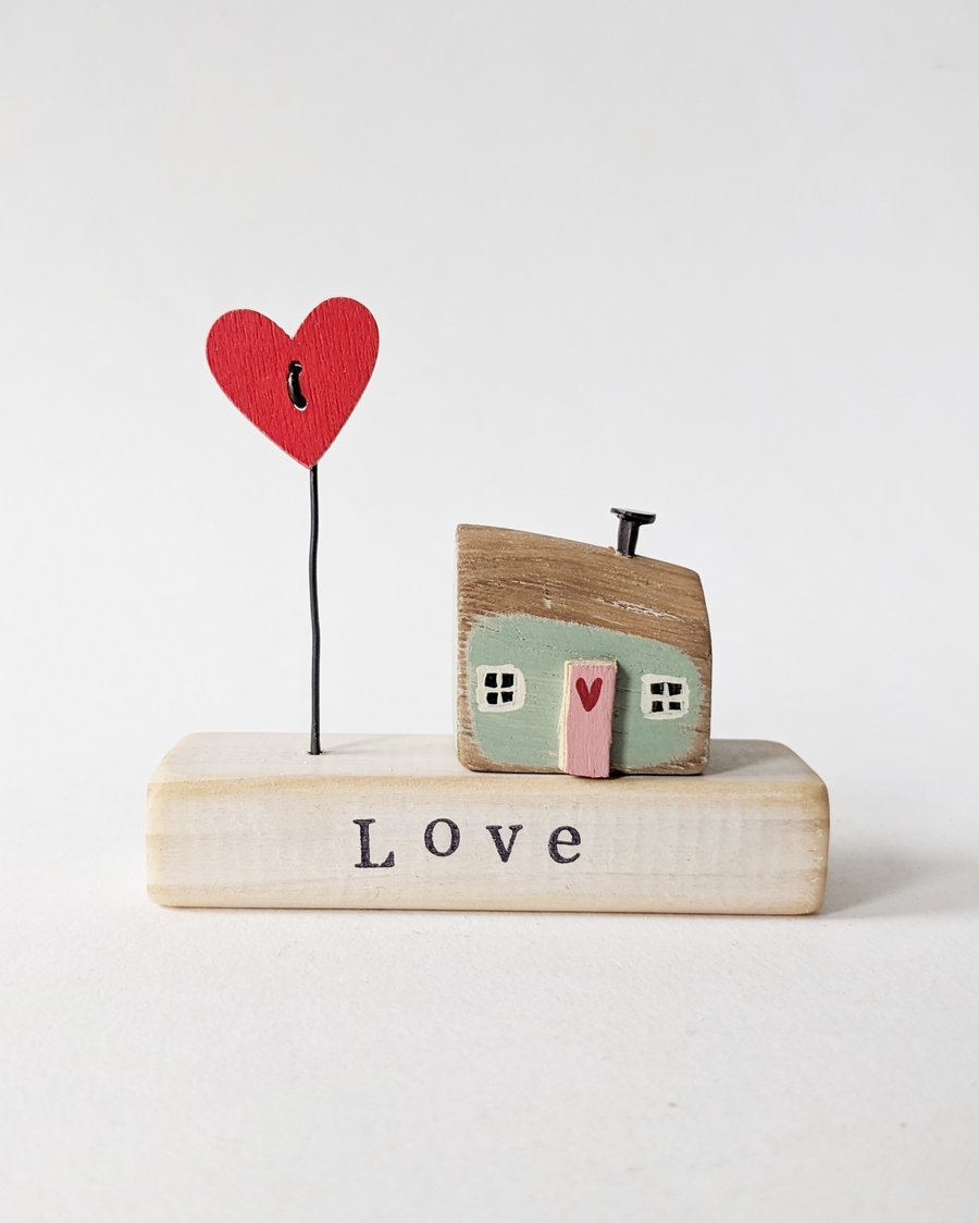 Little Wooden Painted House and Base in a Bag