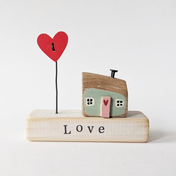 Little Wooden Painted House and Base in a Bag