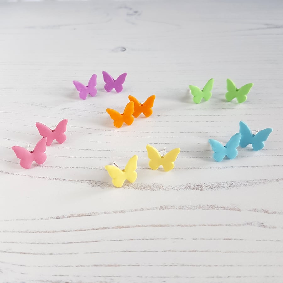 Pastel Butterflies stud earrings OR mini hoops choose your colour