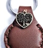 Brown Leather Hand Stiched Keyring.   a metal Tree of Life Charm .  FREE Postage