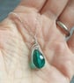 Teal teardrop pendant, Deep aqua crystal necklace, Raindrop - Image 3