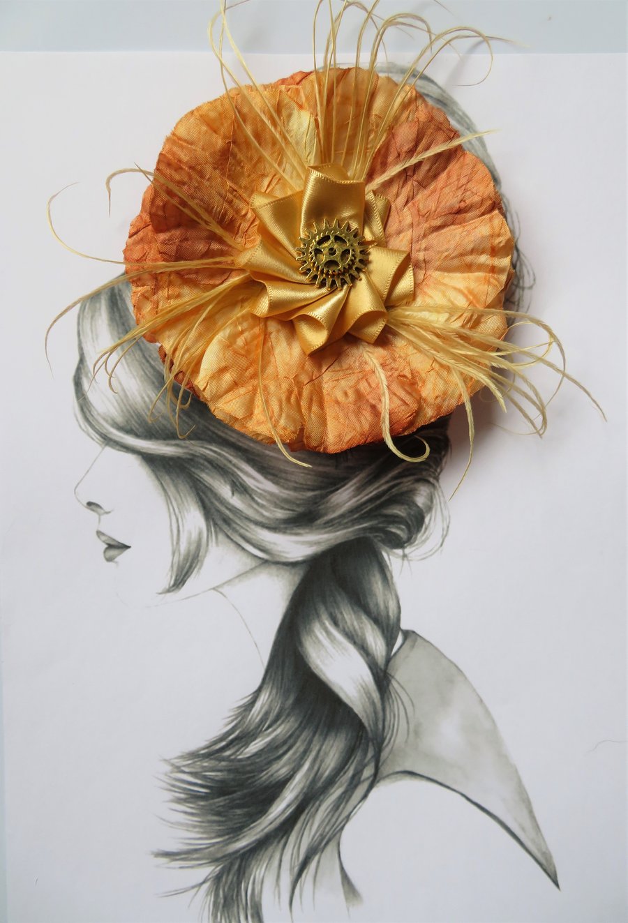 Amber Gold Steampunk Poppy Flower Cogs Vintage Hair Clip