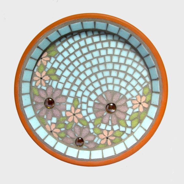 Rose Daisy Mosaic Bird Bath