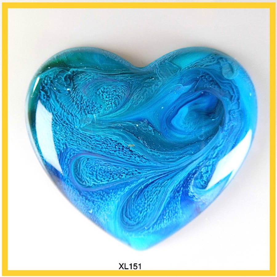 XLarge Blue Heart Cabochon, hand made, Unique, Resin Jewelry, XL151