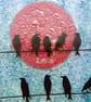 Artist made fused glass 'Birds on a Wire' Picture. - Image 2