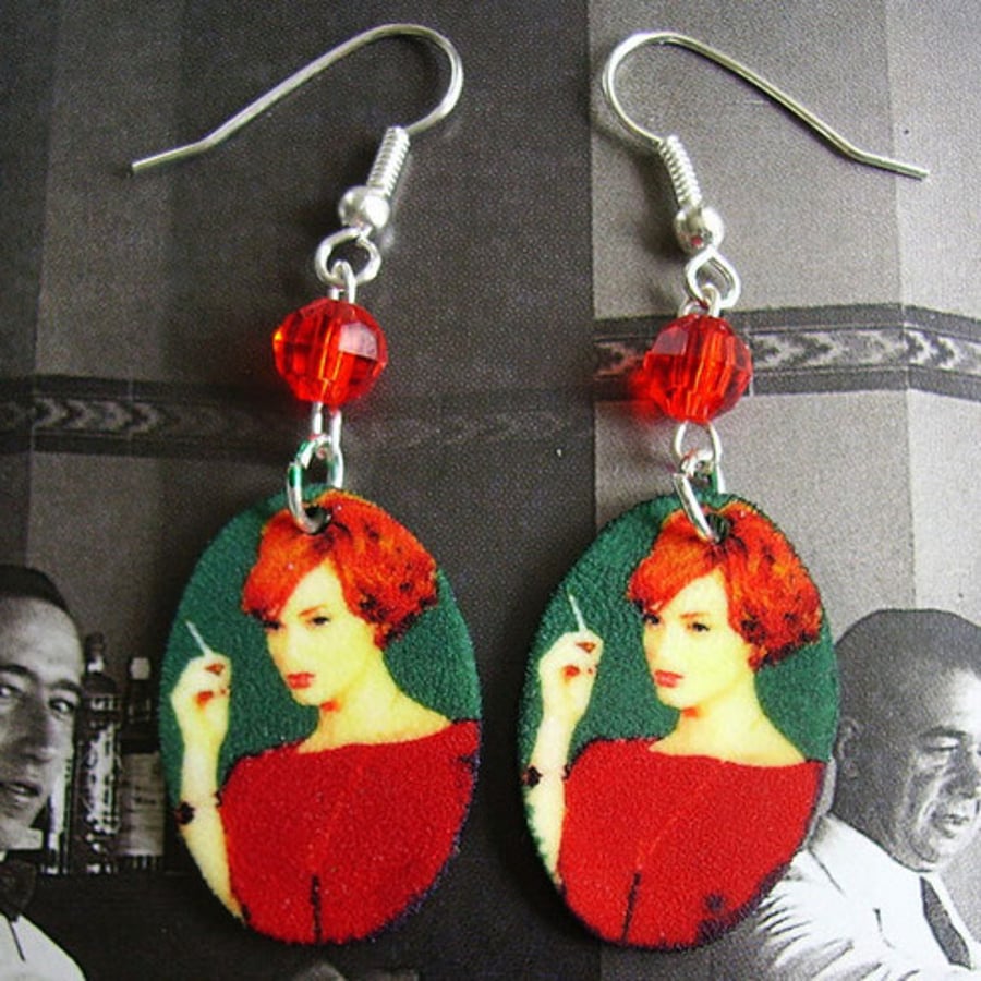 Joan Holloway orange and green earrings