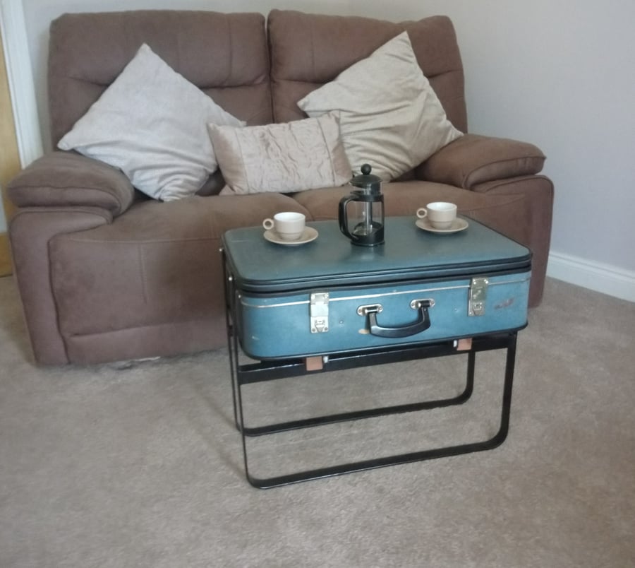 Vintage Blue Suitcase Coffee Table - Handmade Reclaimed Furniture