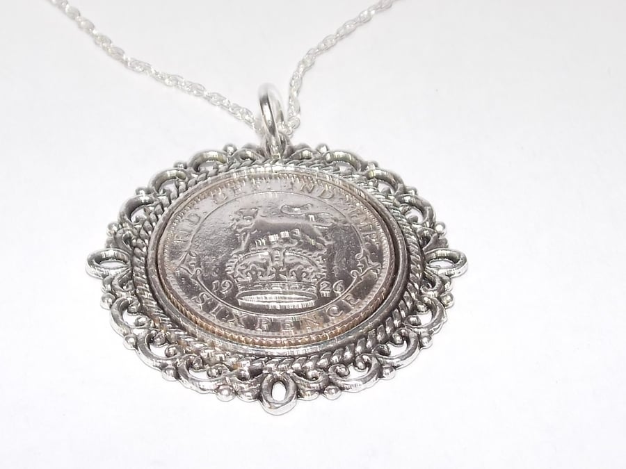 Fancy Pendant 1926 Lucky sixpence 100th Birthday plus Sterling Silver 18in Chai