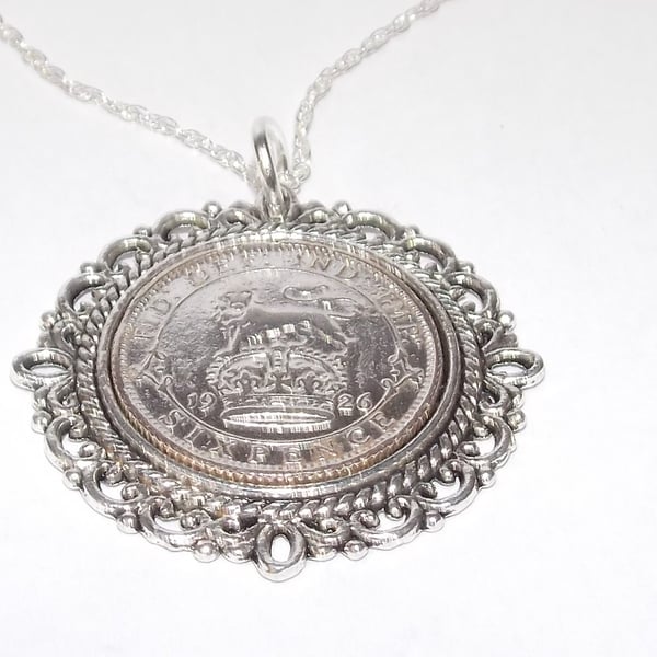 Fancy Pendant 1926 Lucky sixpence 100th Birthday plus Sterling Silver 18in Chai