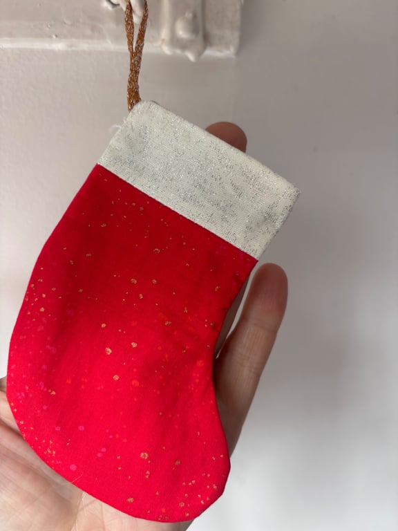 Summer seconds - red with gold spots - Mini Christmas stocking - super cute