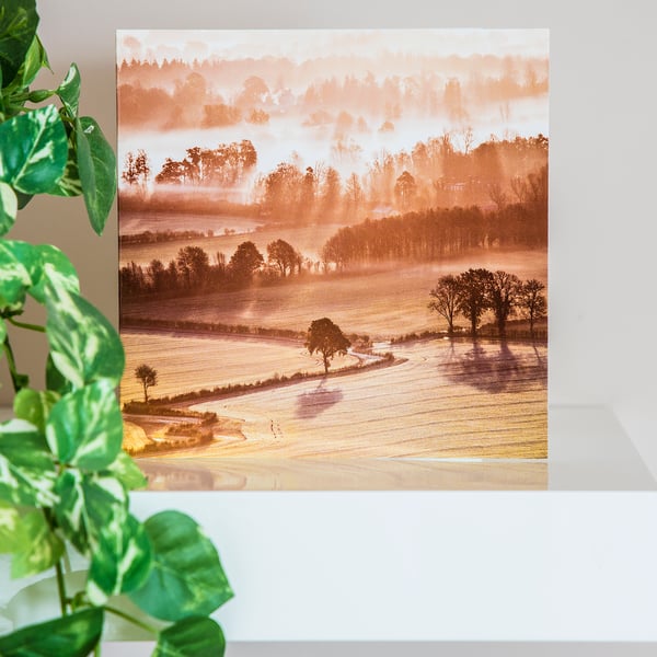 Autumn Mist Blank Greetings Card autumnal misty sunrise landscape countryside 