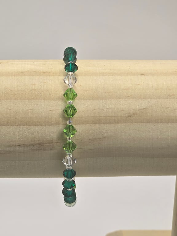 Preciosa Crystal Bicones bracelet in light and dark green.