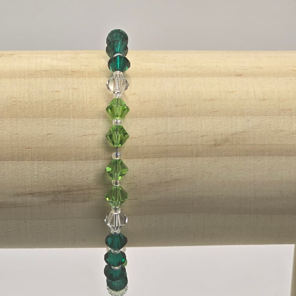 Preciosa Crystal Bicones bracelet in light and dark green.