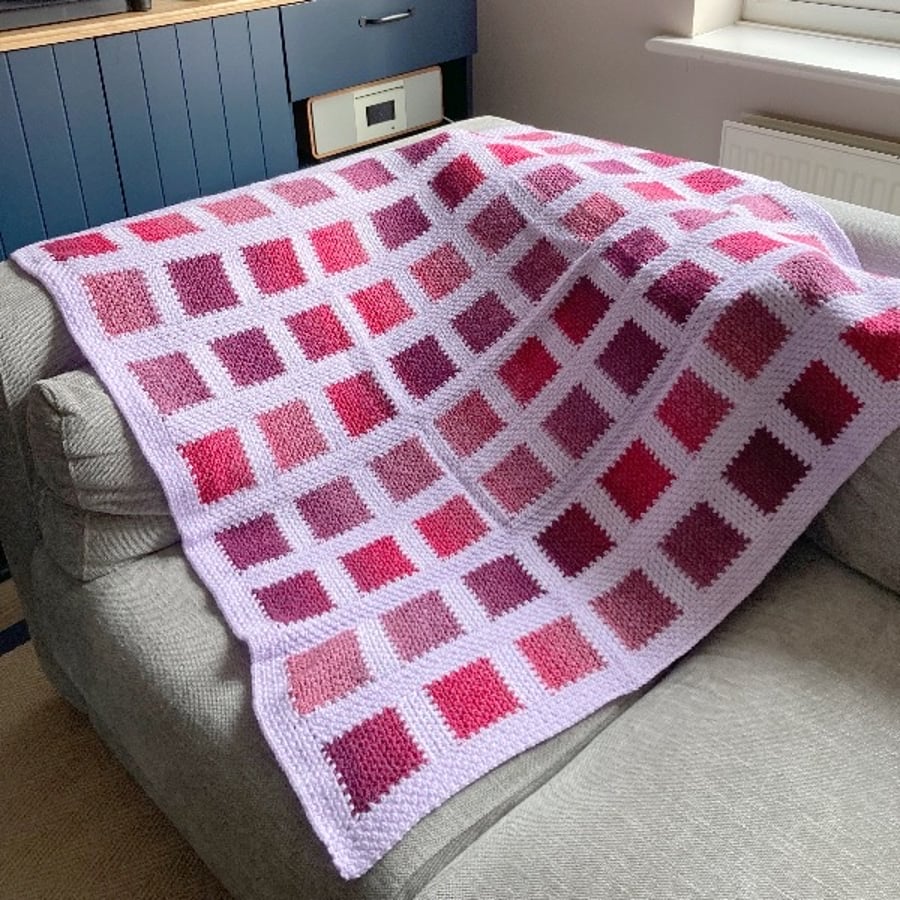 Crocheted Little Squares Baby - Lap Blanket …Shades of Pink