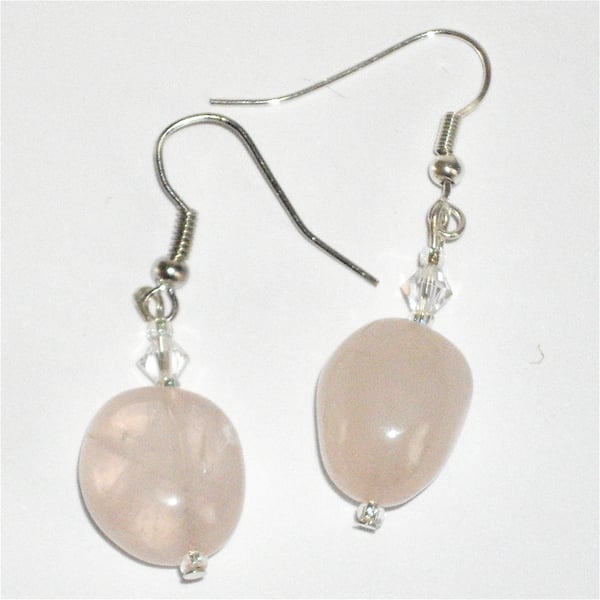 Rose Quartz and Swarovski Crystal Bead Earrings- UK Free Post