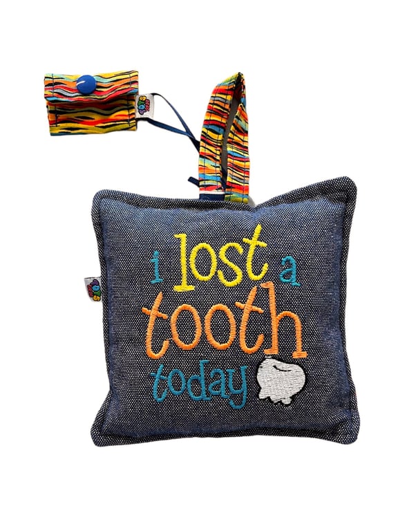 Denim Lost Tooth Cushion with mini Tooth Purse