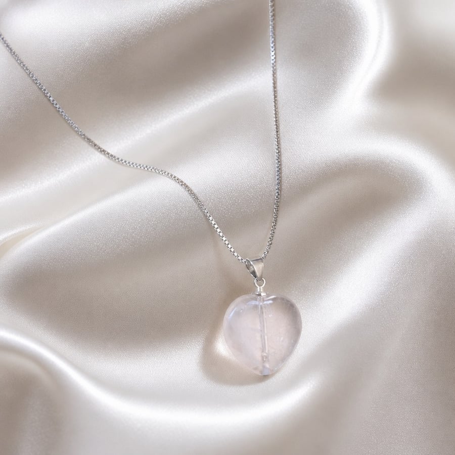 Sterling Silver Rose Quartz Heart Pendant Necklace, Gift Boxed