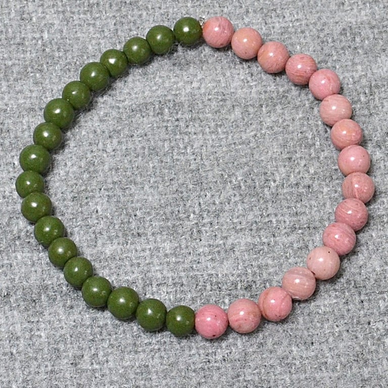 Green and Pink Stone Elastic Half and Half Bracelet