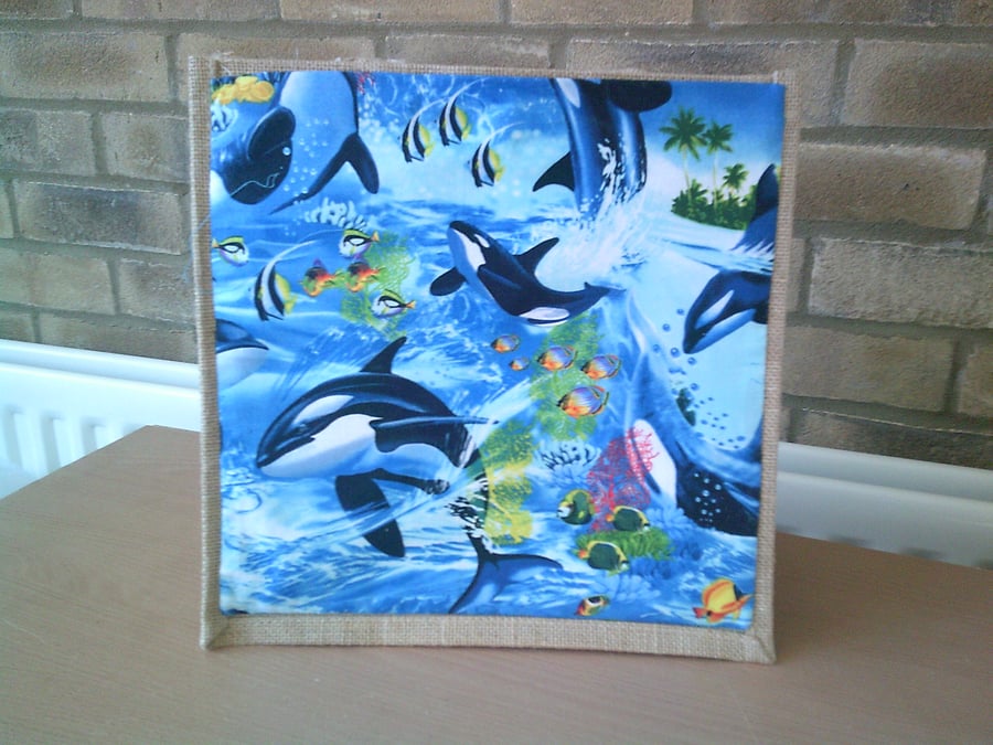Medium Jute Bag with Killer Whales Fabric Pocket