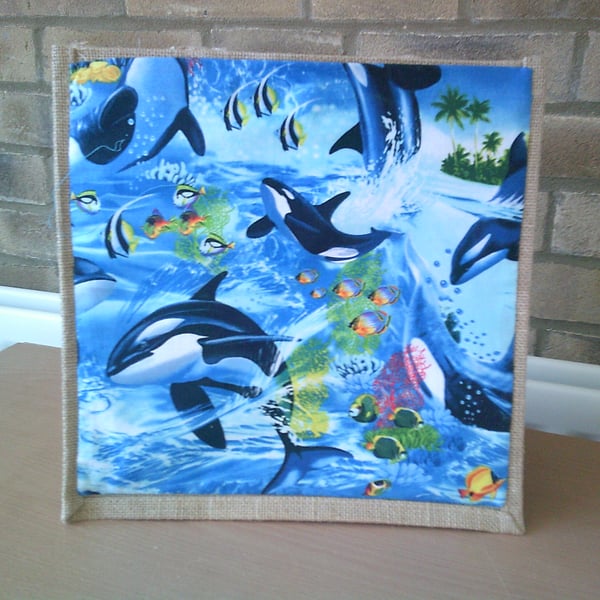 Medium Jute Bag with Killer Whales Fabric Pocket