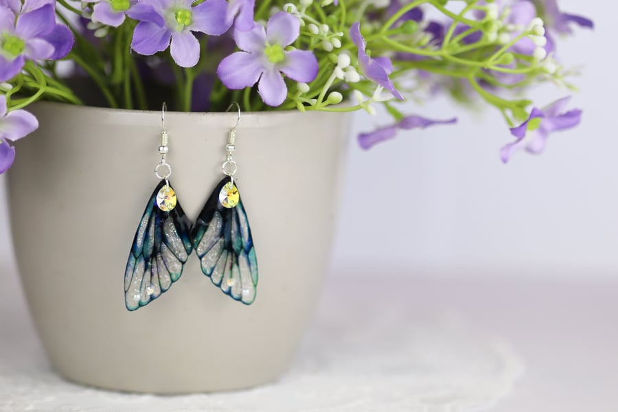 Fairy Wing Earrings - Butterfly Cicada - Teal Mermaid - Fairycore - Gift - Boho