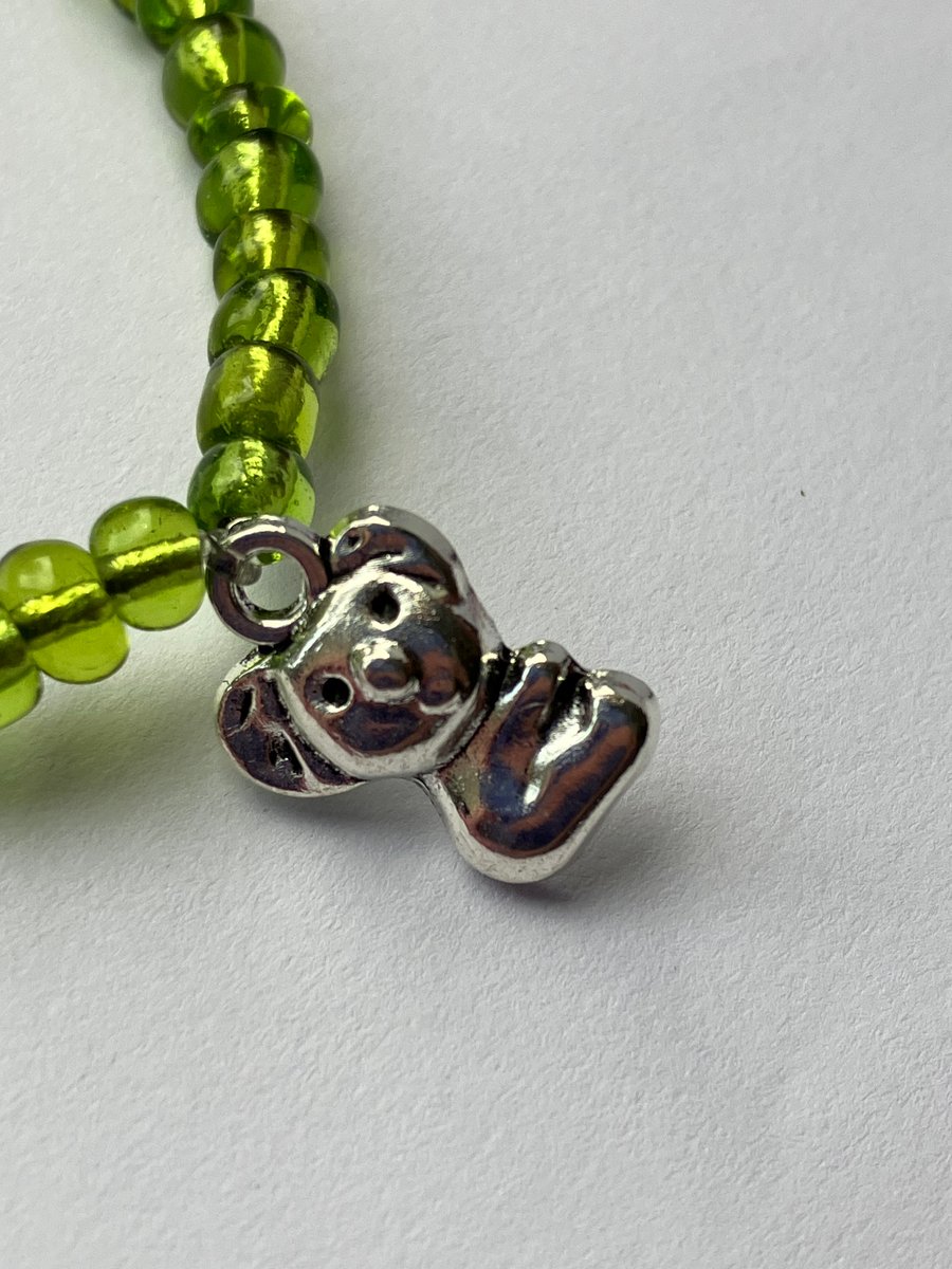 Green Glass-Bead Bracelet with Koala Charm