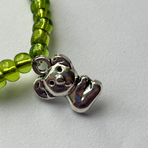 Green Glass-Bead Bracelet with Koala Charm