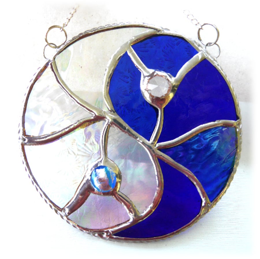 Yin Yang Suncatcher Stained Glass Handmade Blue 014