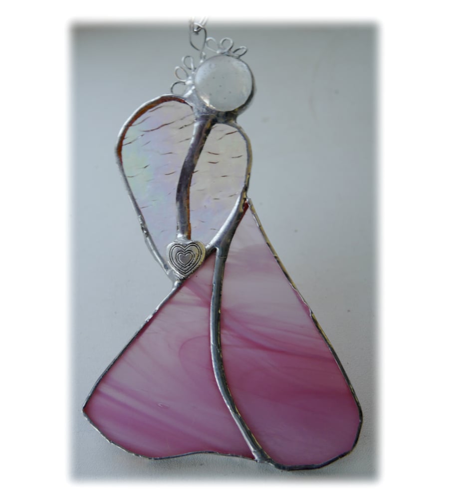 Angel Suncatcher Stained Glass Heart Pink Christmas 016