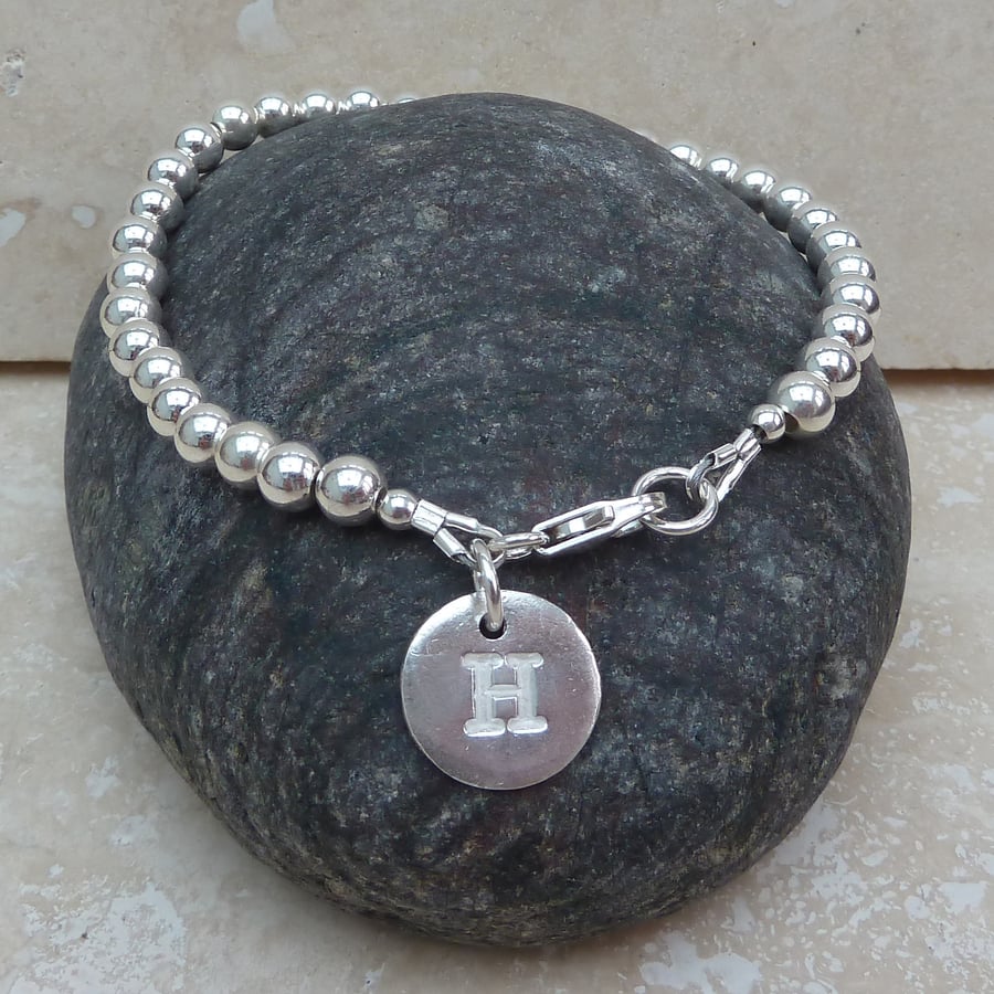 Personalised Sterling Silver Ball and Letter Initial Charm Bracelet - LSBR1