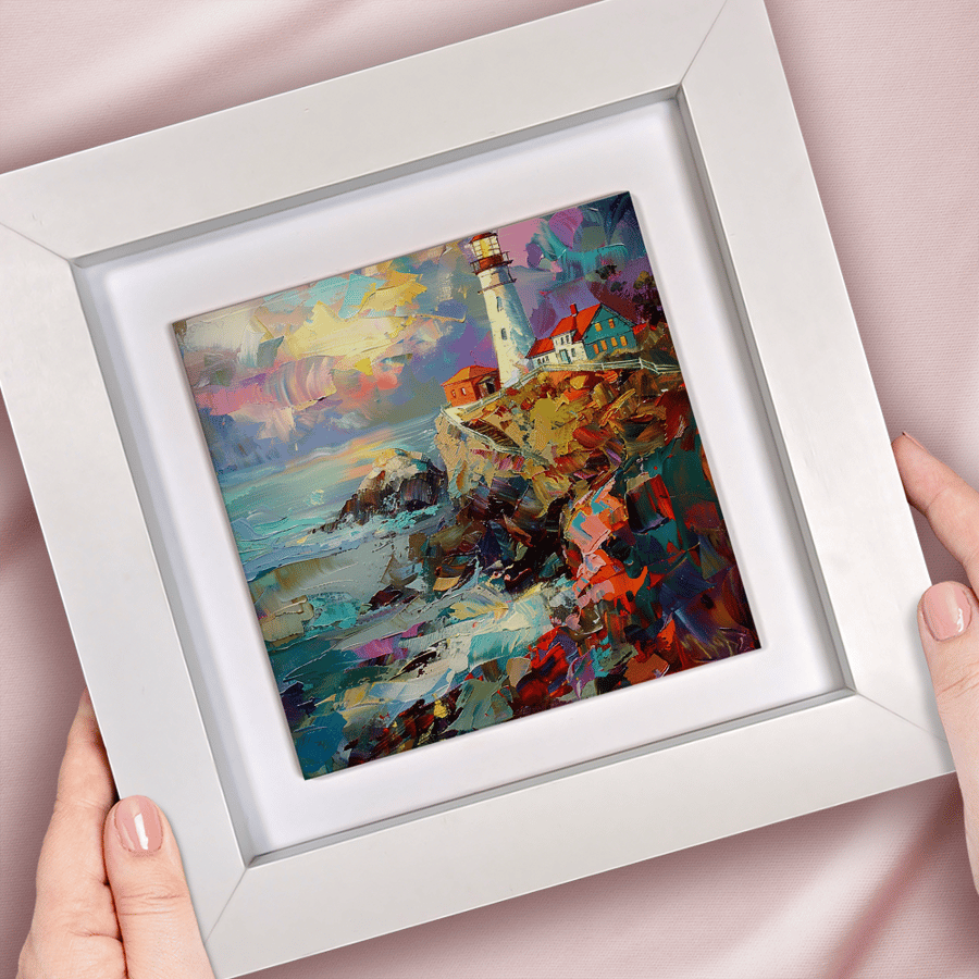The Lighthouse Ceramic Tile Art - Impressionist Coastal Wall Art - Home Decor