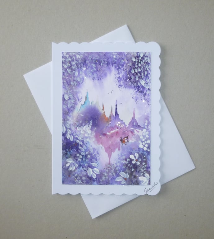 original art hand painted fantasy greetings card ( ref FA 423 J1 )
