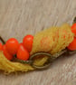 Orange Czech Bead Drops, Yellow Chiffon Ribbon & Antique Bronze Chain Bracelet - Image 4