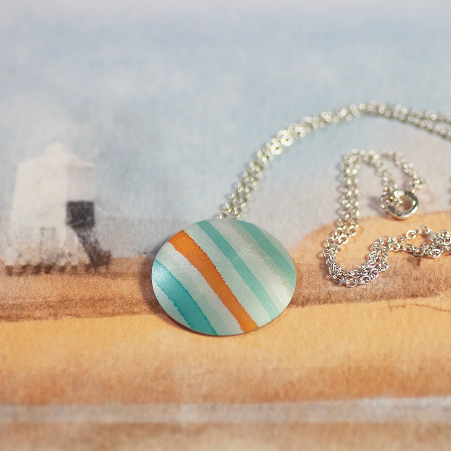 Beach Stripes, round anodised aluminium disc necklace
