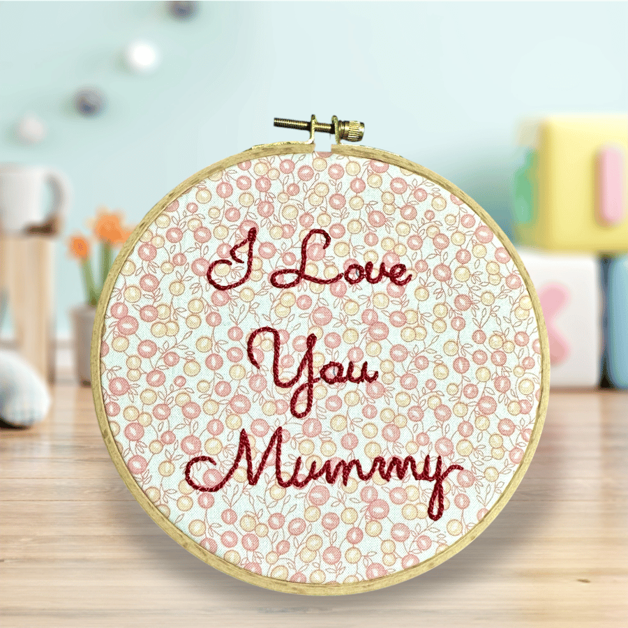 New mum mummy gift, baby girl, pink, I love you mummy hoop decor.