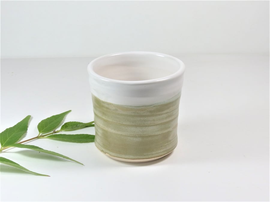 Elegant Pistachio Green and White Tumbler Espresso cup Ceramics Stoneware UK