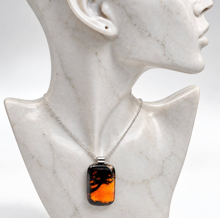 Moody Night, Fused Glass Pendant with Sterling ... - Folksy