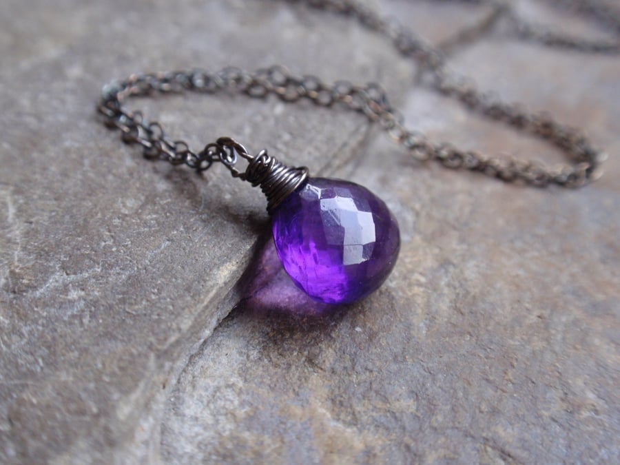 Beautiful purple amethyst necklace with oxidised sterling silver, gemstone